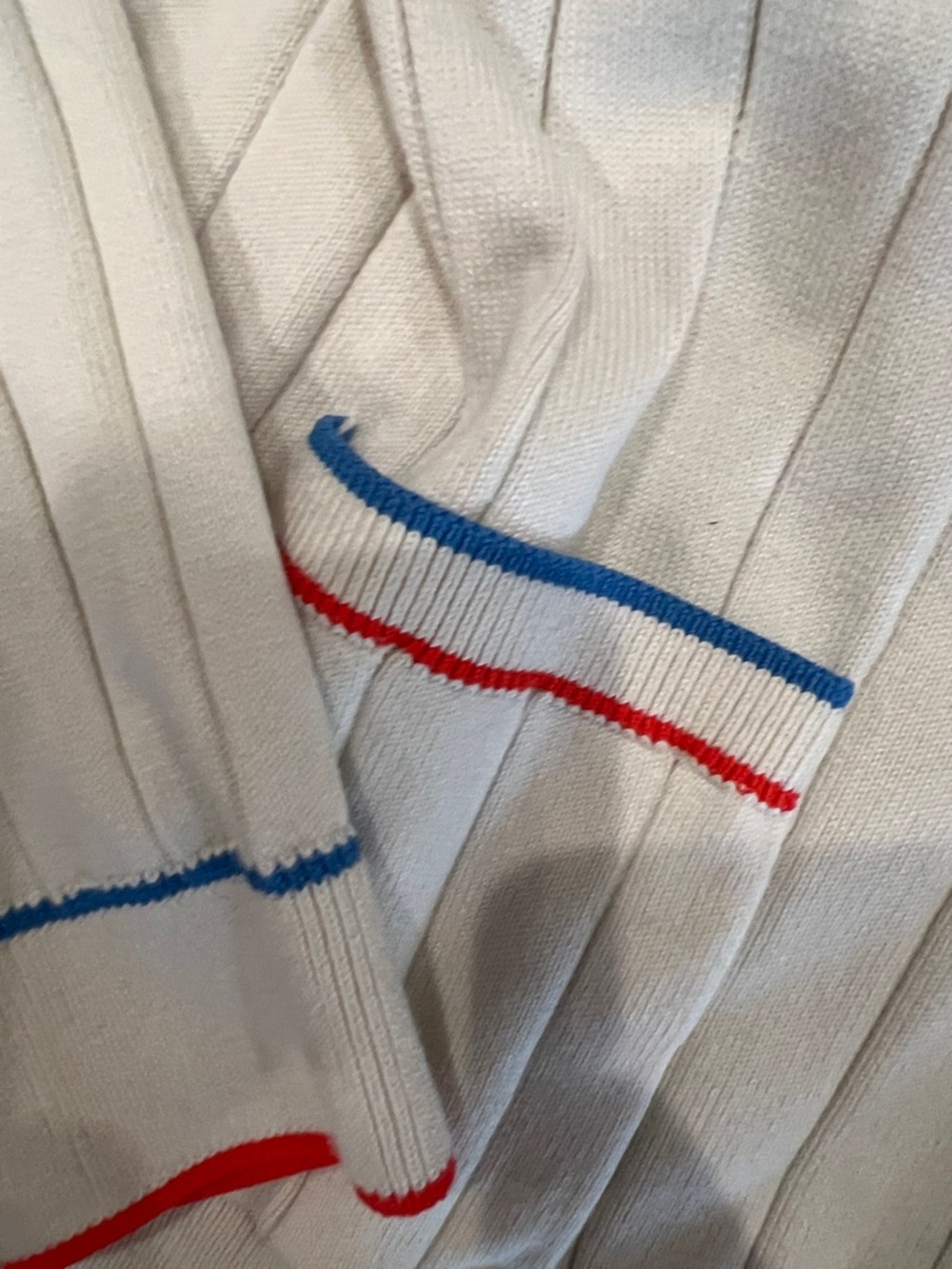 KULE Cream Ribbed Cardigan with Red & Blue Piping - Picture 4 of 6